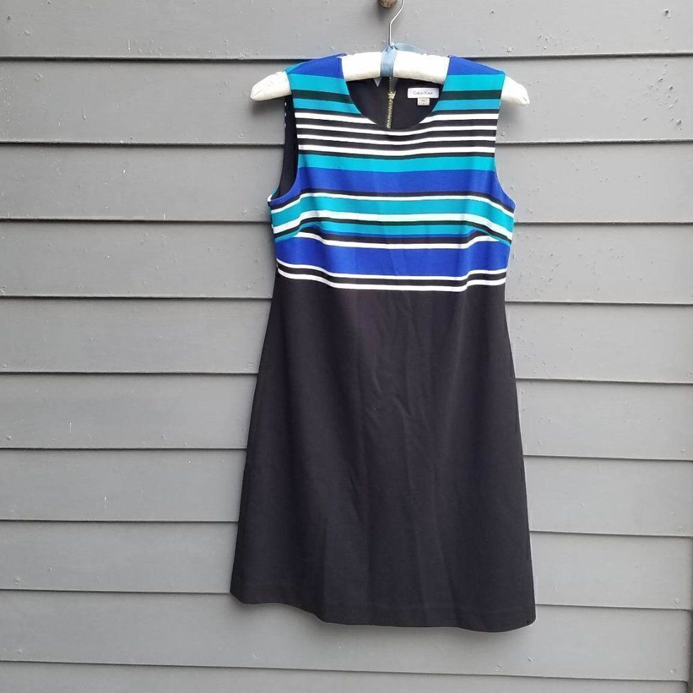 Calvin Klein Blue Black White Stripe Knit Dress size 8